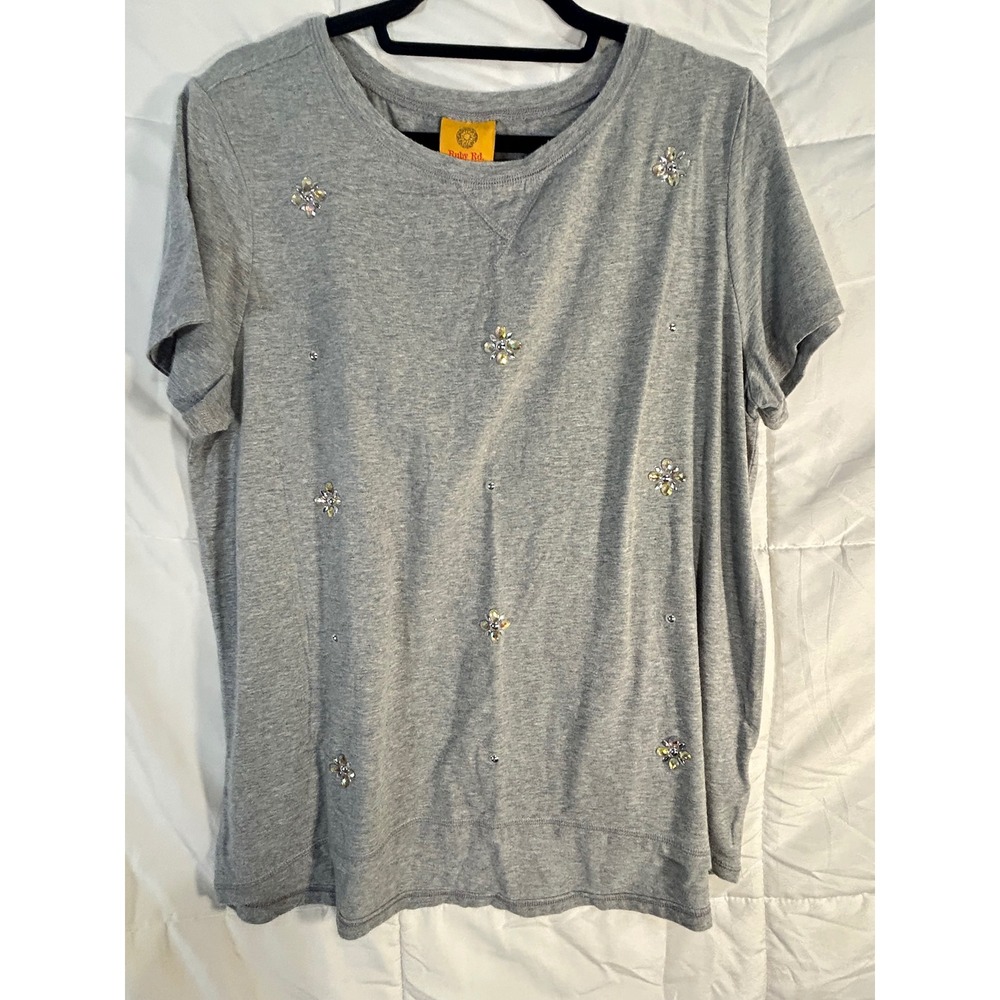 Ruby Rd Womens Gray Short Sleeve Embellished‎ T Shirt Top Size M